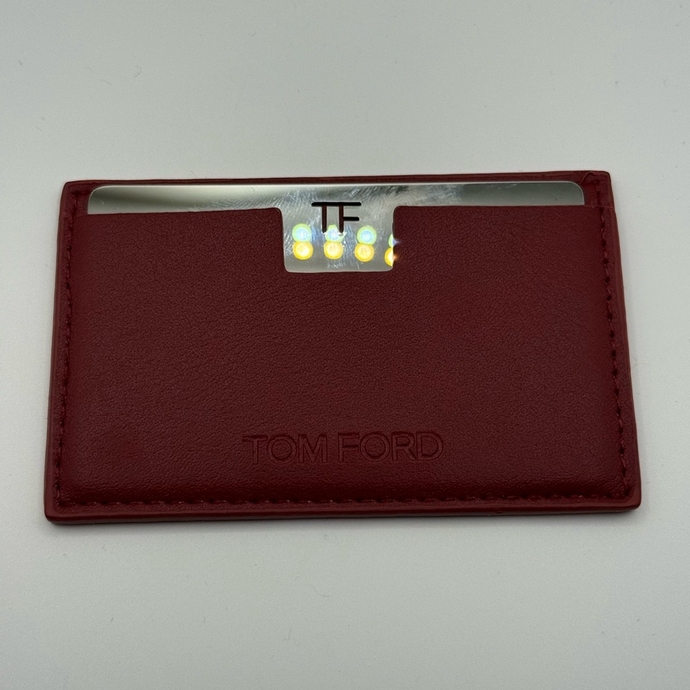 Tom Ford Red 1 Slot Card Holder With “TF” Reflective Mirror NWOT